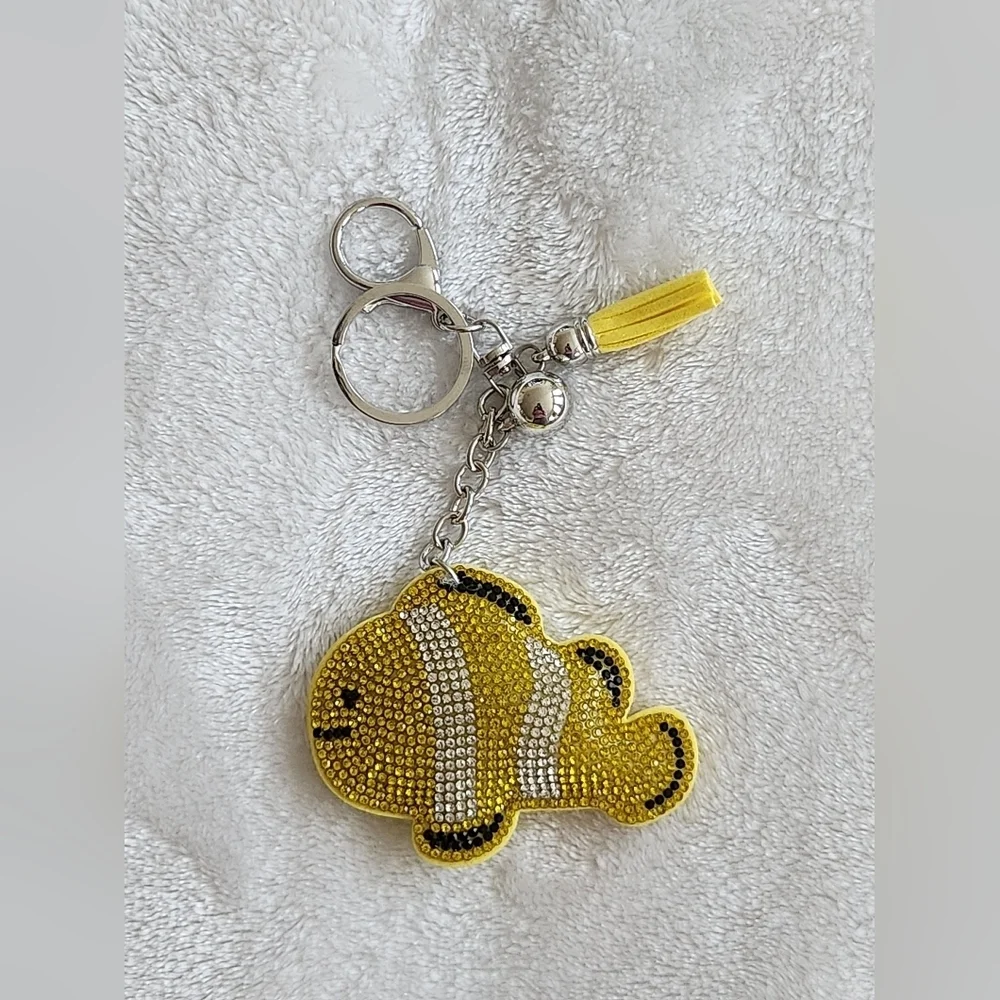 Yellow Clown Fish Keychain with Rhinestones Bag Charm